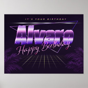 Alvaro Nom Vorname lila retro Poster Geburtstag