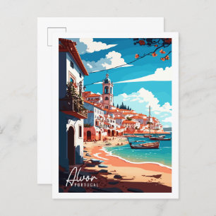 Alvor Portugal vintage travel illustration Postcard