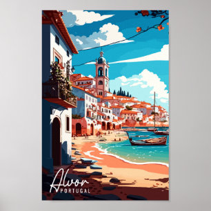 Alvor Portugal vintage travel illustration Poster