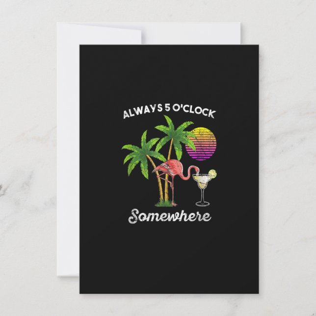 Always 5 o'clock Somewhere Funny Flamingo Drinking Invitation (Front)