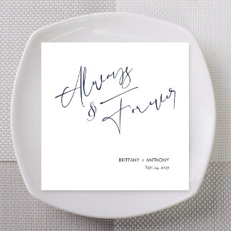 Always and Forever Navy Ampersand Script Wedding Napkin