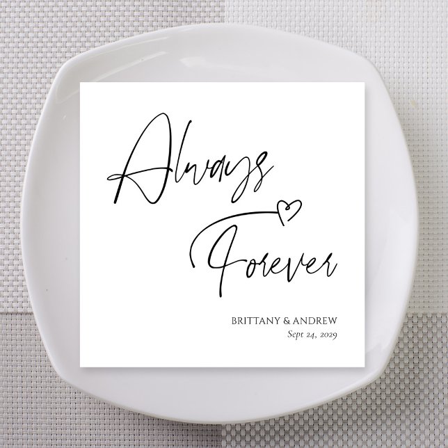 Always and Forever Stacked Script Wedding Napkin (Always and forever stacked script wedding napkins for wedding reception)