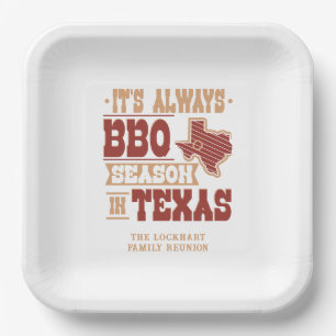 Always BBQ Season in Texas Family Reunion Custom Paper Plate