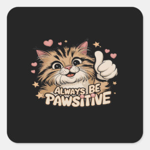 Always Be Pawsitive - Cute Thumbs Up Cat Design Square Sticker