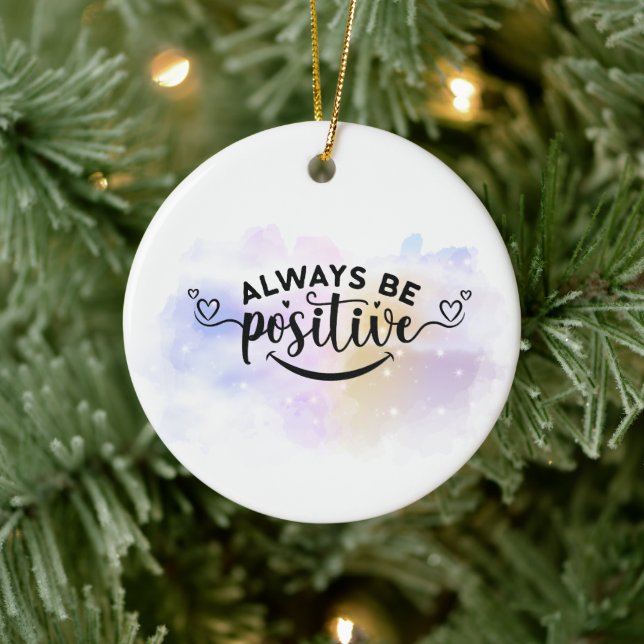 Always Be Positive Purple Yellow  Ceramic Ornament (Tree)