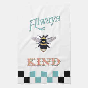 Always Bee Kind Coral and Teal Tea Towel