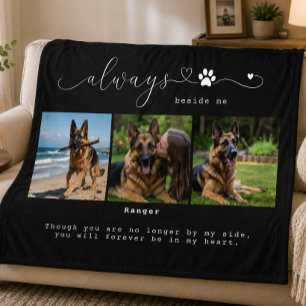 Always Beside Me Black Pet Memorial Three Photo Fleece Blanket