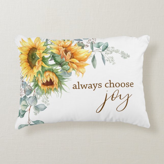 Always Choose Joy Sunflower Eucalyptus Accent Pillow (Front)