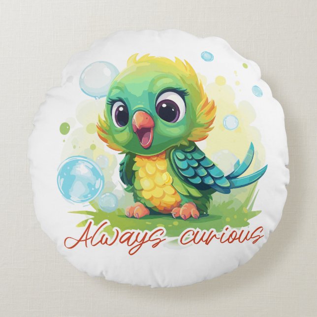 Always curious round pillow (Front)