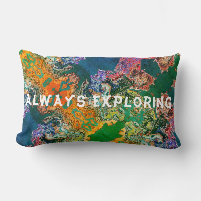 Always Exploring, Never Lost Multicolored Marble Lumbar Pillow (Front)