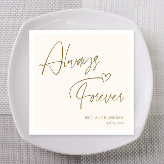Always & Forever Champagne Stacked Script Wedding Napkin