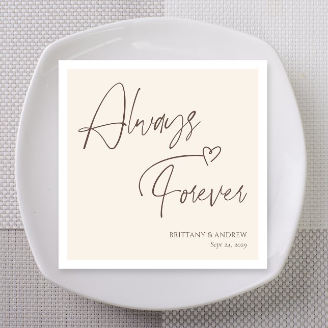 Always & Forever Mocha Stacked Script Wedding Napkin (Always & forever mocha stacked script wedding napkins for wedding dinner)