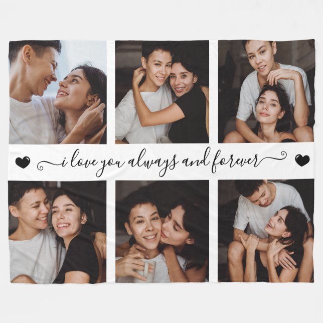 Always & Forever Modern 6 Photo Collage Fleece Blanket (Front (Horizontal))