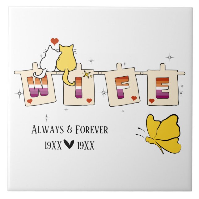 Always & Forever Sunset Lesbian Flag Wife Tile (Front)
