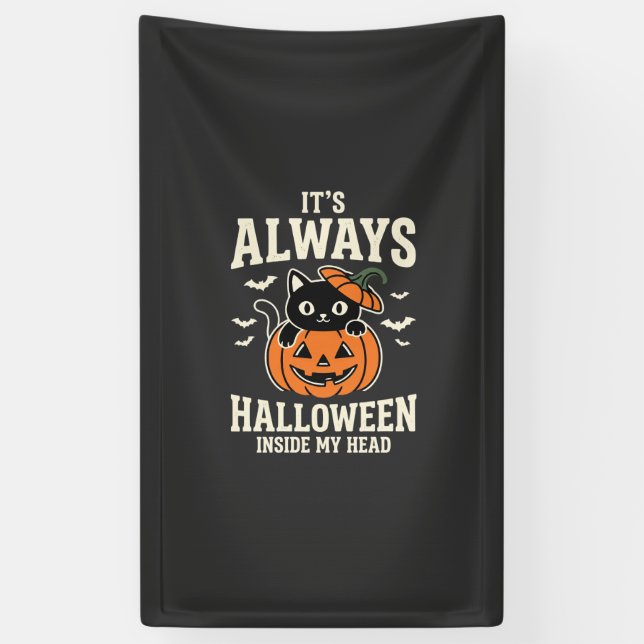 Always Halloween Black Cat Pumpkin Design Banner (Vertical)