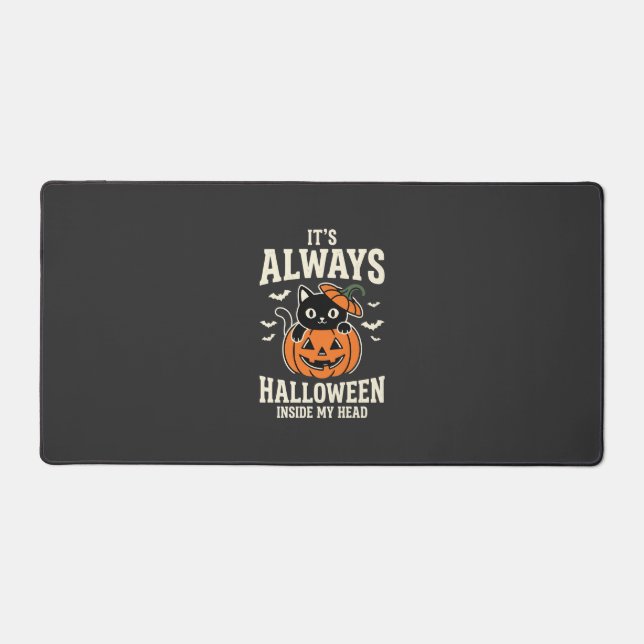Always Halloween Black Cat Pumpkin Design Desk Mat (Front)