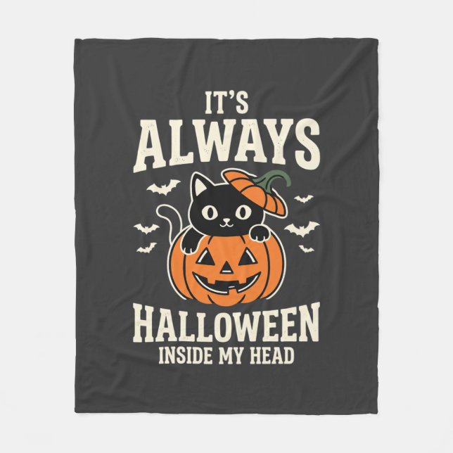 Always Halloween Black Cat Pumpkin Design Fleece Blanket (Front)