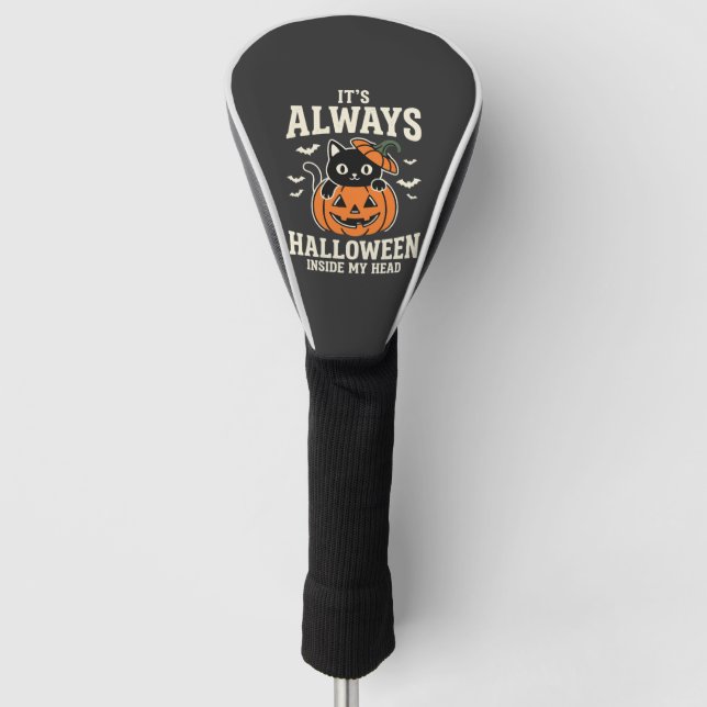 Always Halloween Black Cat Pumpkin Design Golf Head Cover (Front)