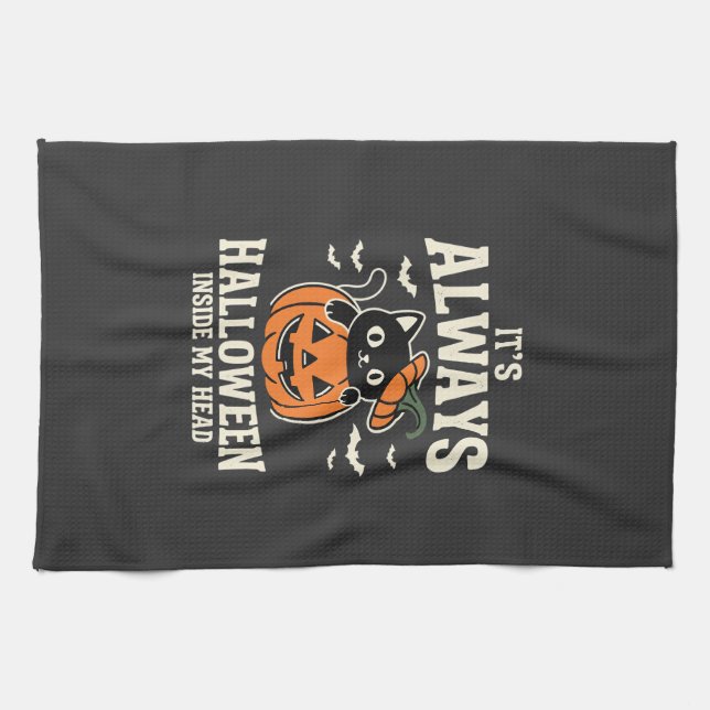 Always Halloween Black Cat Pumpkin Design Kitchen Towel (Horizontal)