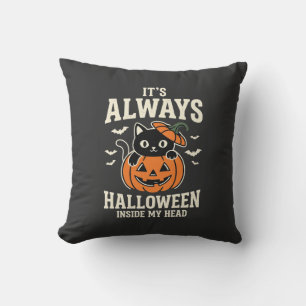 Always Halloween Black Cat Pumpkin Design Throw Pillow
