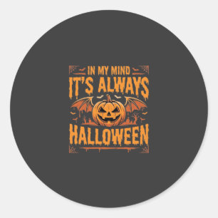 Always Halloween Pumpkin Bat Vector Design_1 Classic Round Sticker