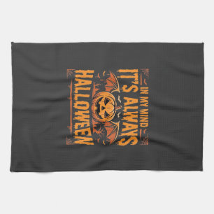 Always Halloween Pumpkin Bat Vector Design_1 Kitchen Towel