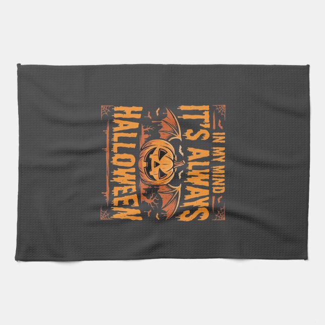 Always Halloween Pumpkin Bat Vector Design_1 Kitchen Towel (Horizontal)