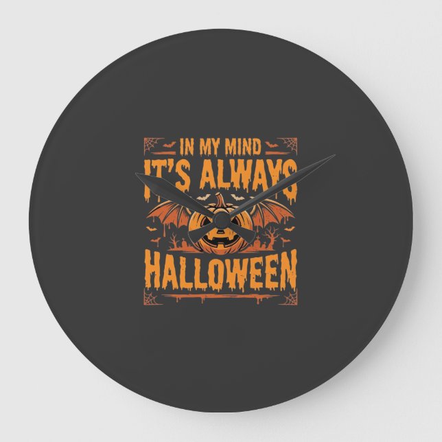 Always Halloween Pumpkin Bat Vector Design_1 Large Clock (Front)