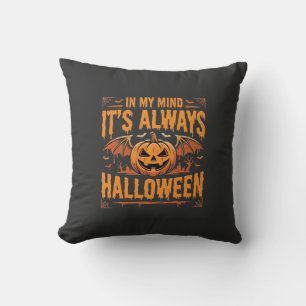 Always Halloween Pumpkin Bat Vector Design_1 Throw Pillow