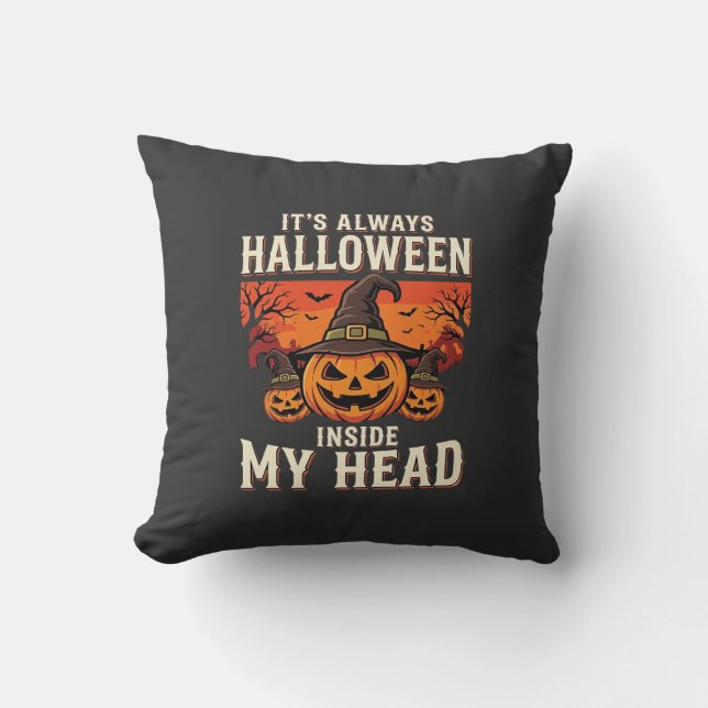 Always Halloween Pumpkin Witch Design_1 Throw Pillow (Front)