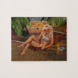 Always Happy Hour Jigsaw Puzzle<br><div class="desc">A beautiful blonde in a leopard bikini lounging in a hammock lowers her shades to see you better for sharing “Happy Hour” on the beach with her at sunset.  Her motto is,  “Why limit ‘Happy’ to just an hour?”</div>