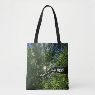 Always Hope Sunlight Through Trees Inspirational Tote Bag