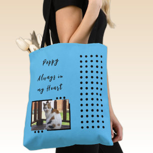 Always in my heart 2 photo pet lover blue tote bag