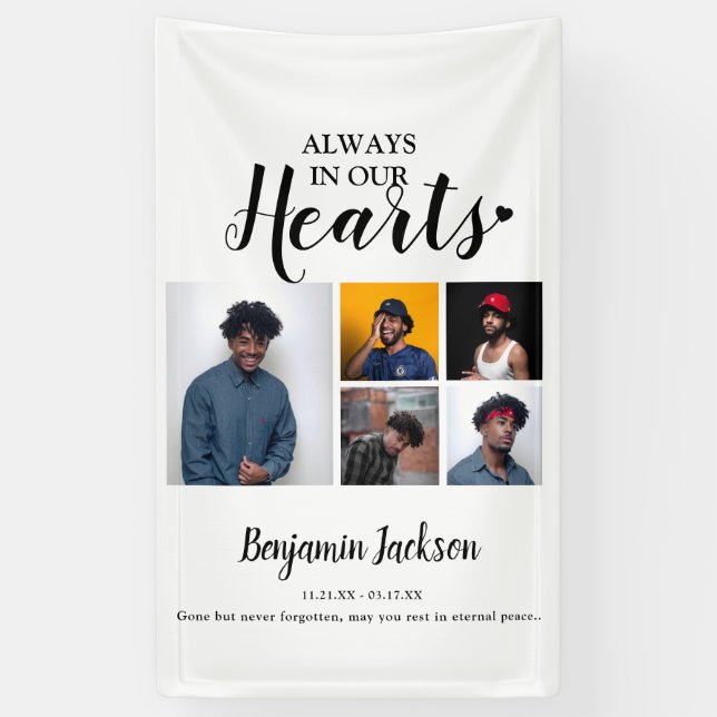 Always In Our Hearts | 5 Photo | Memorial Banner (Vertical)