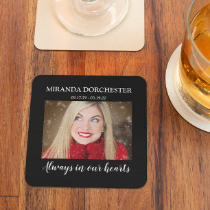 Always in Our Hearts Personalized Photo Memorial Square Paper Coaster