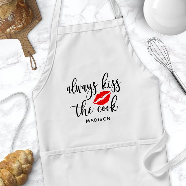 Always Kiss The Cook Personalized Name Standard Apron (Creator Uploaded)