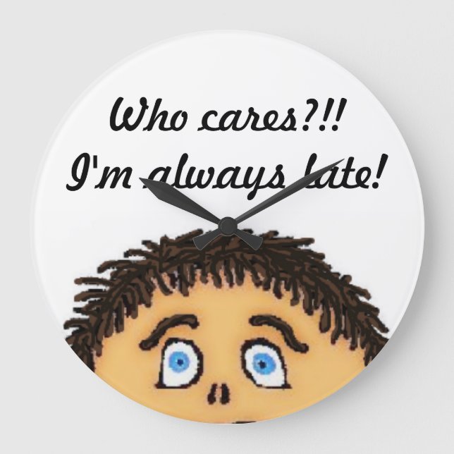 Always Late Child Cartoon Large Clock (Front)