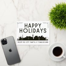 ALWAYS LIT Vegas Happy Holidays Greeting Card 