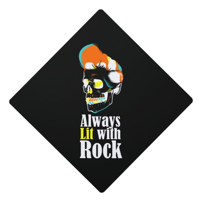 Always lit with rock graduation cap topper (Front)
