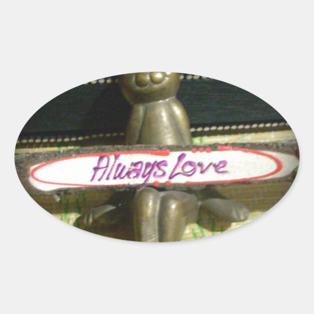 Always Love Inspirational Rabbit Art Print Design Oval Sticker (Front)