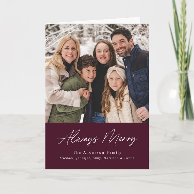 Always Merry Wine Minimalist 2 Photo Holiday Card (Front)