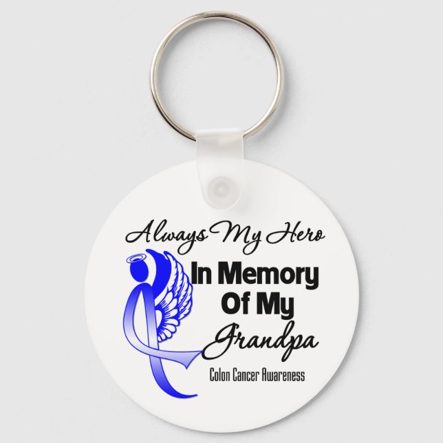 Always My Hero In Memory Grandpa - Colon Cancer Keychain (Front)