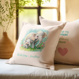 Always my Mother - Elephant Mum & Baby Pink Throw Pillow