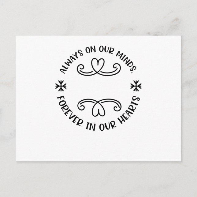 Always on our minds, forever in our hearts black.p announcement postcard (Front)