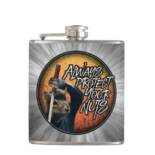 Always Protect Your Nuts - funny ninja squirrel Hip Flask