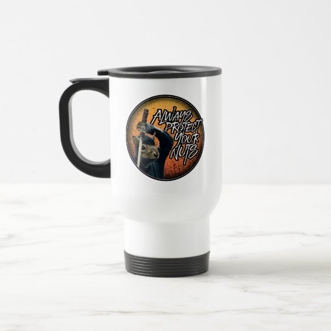 Always Protect Your Nuts - funny ninja squirrel Travel Mug (Left)