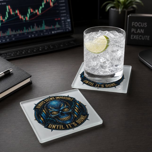 Always Seems Impossible Until It’s Done Bitcoin  Glass Coaster (Product image shown for illustration purposes only.)