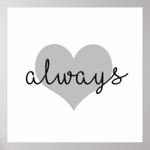 always simple modern heart black white poster