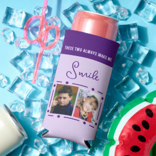 Always smile add photos initials purple seltzer can cooler