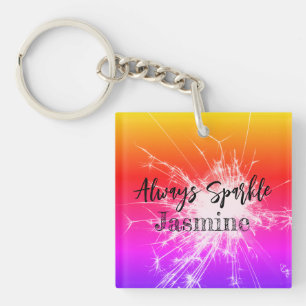 always sparkle custom name purple orange keychain